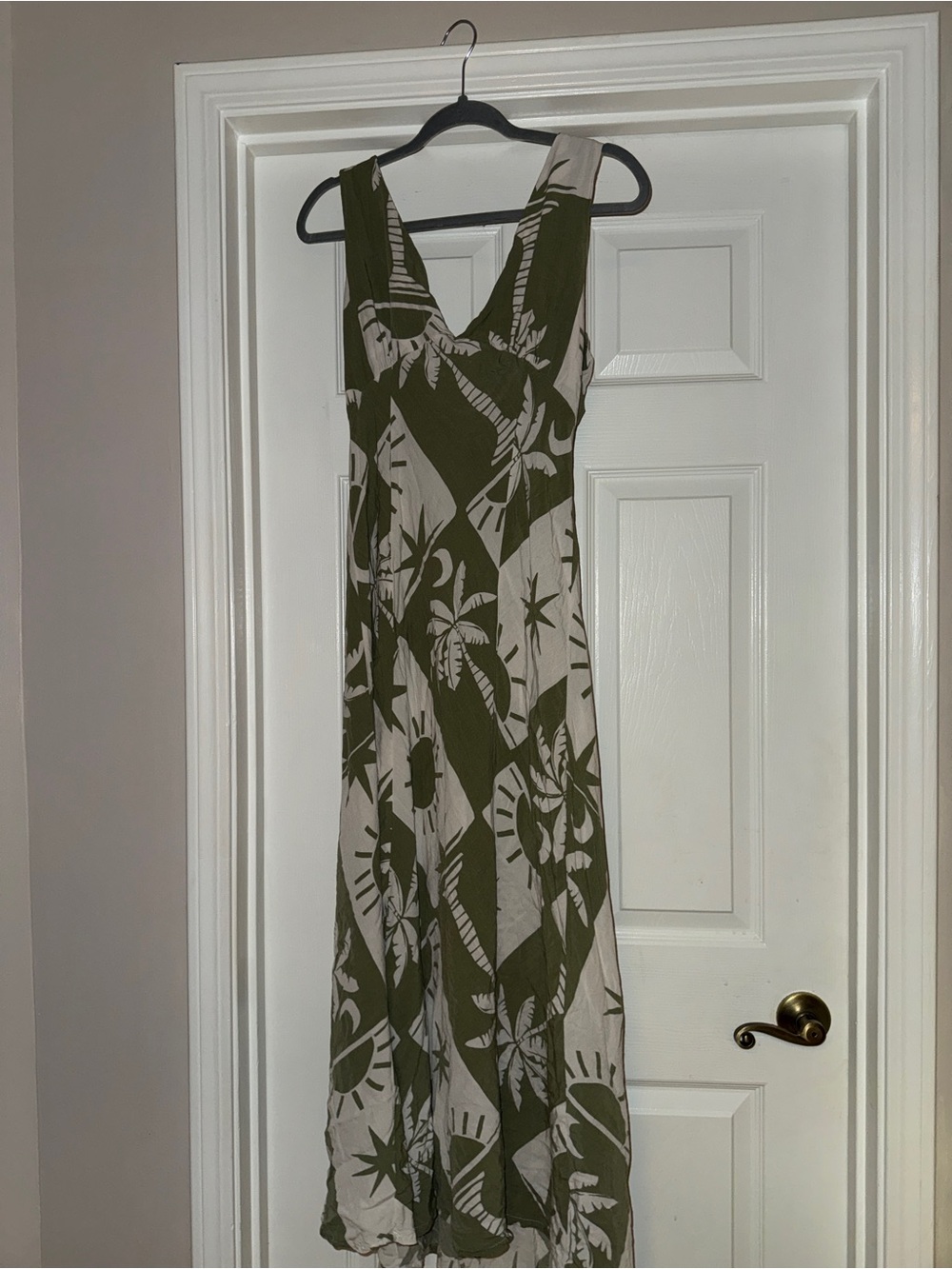 Olive Green & Cream V-Neck Floral Maxi Dress